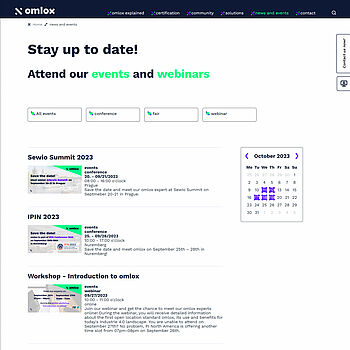 omlox Website Screens, Übersicht der Veranstaltungen