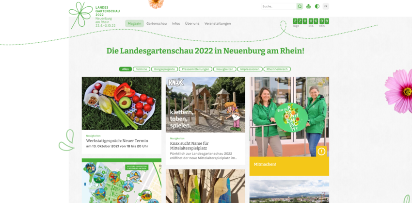 Screenshot der Startseite für die Landesgartenschau 2022 in Neuenburg am Rheim