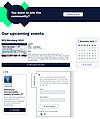 omlox Website Screens, Collage verschiedener Inhaltslemente, man sieht den Call-to-Action, den Eventteaser auf der Startseite, die Whitepaper-Box und das geöffnete Kontakt-Element