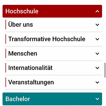 Referenz Karlshochschule Website Mobil Menü Ansicht Hochschule