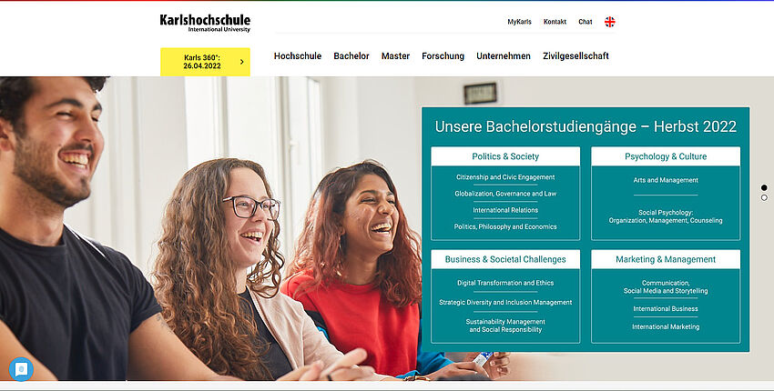 Referenz Karlshochschule Website Startseite Header