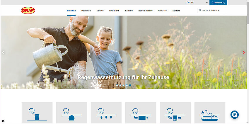 Screenshot der Graf-Website mit Darstellung der Startseite