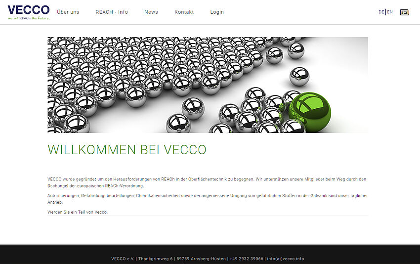 Screenshot der Startseite der Vecco-Website 