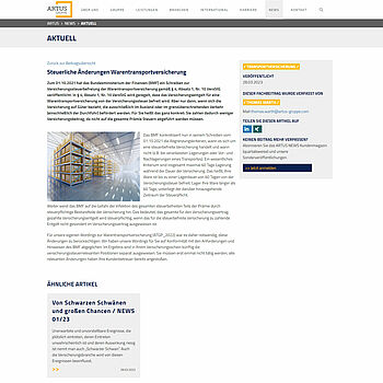 Screens Website ARTUS Gruppe, News-Detailseite